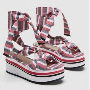 Zara Woman lace up striped platform sandals